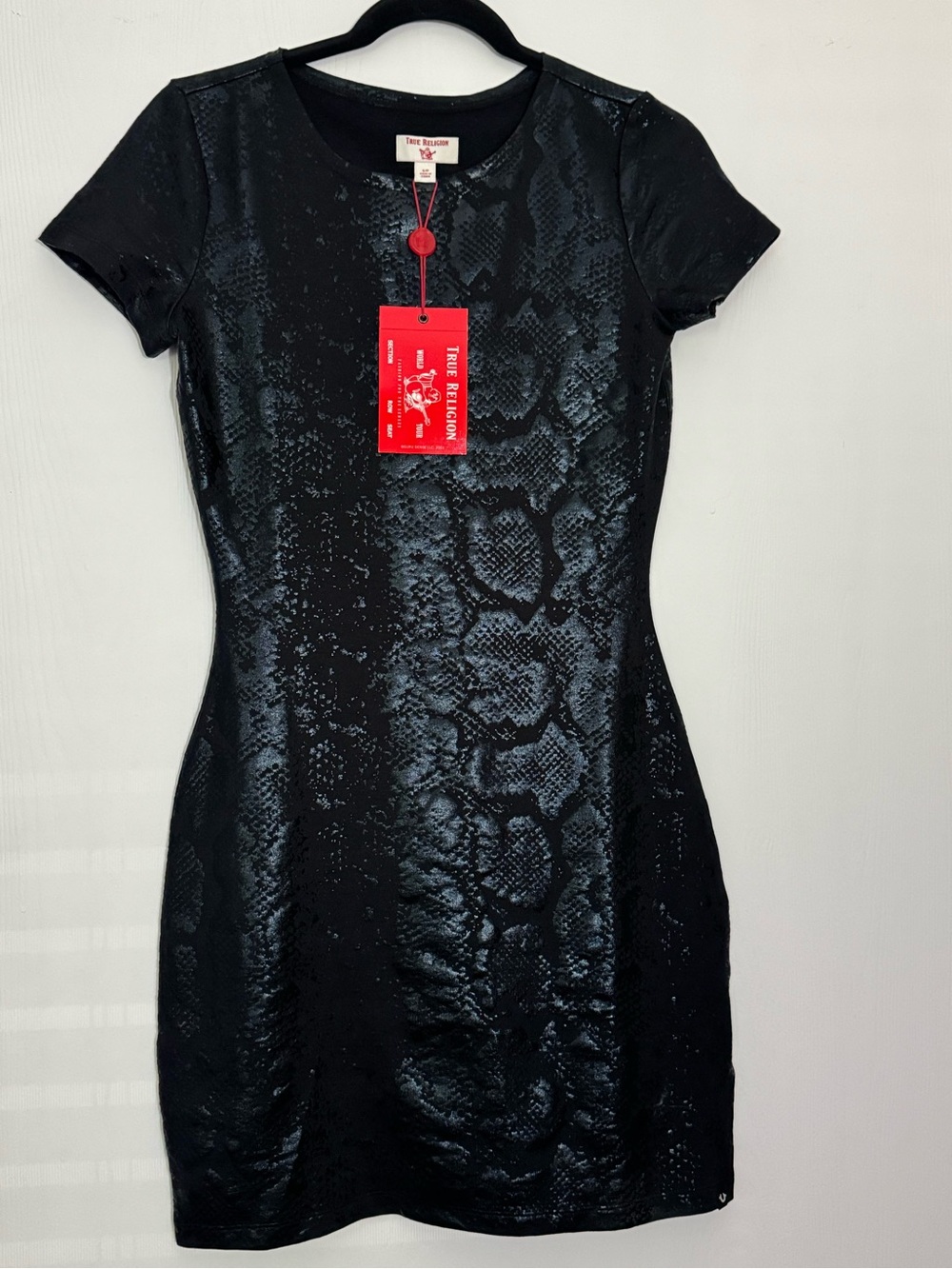 True Religion Black Snake-Effect Short Sleeve Sheath Dress